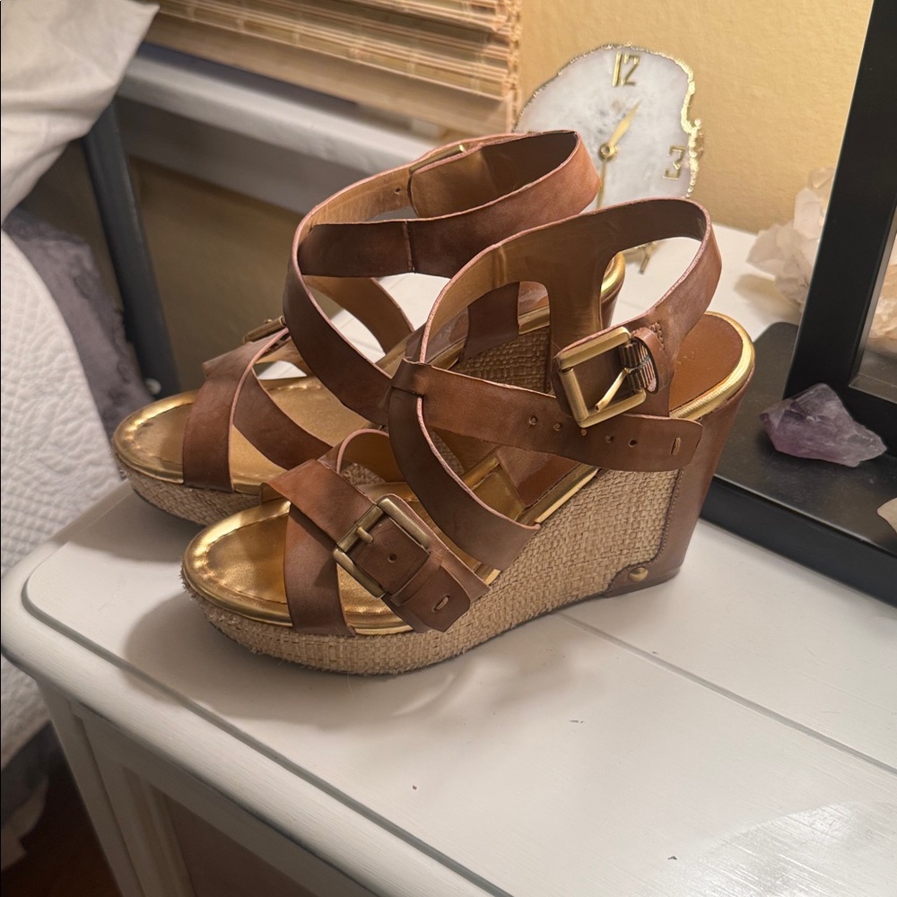 Audrey Brooke Brown Wedge Sandals - Picture 3 of 6